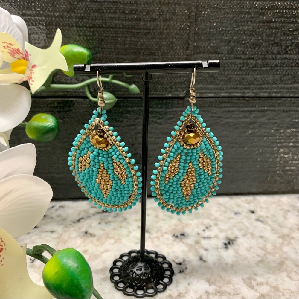 Turquoise and Copper Beaded Earrings